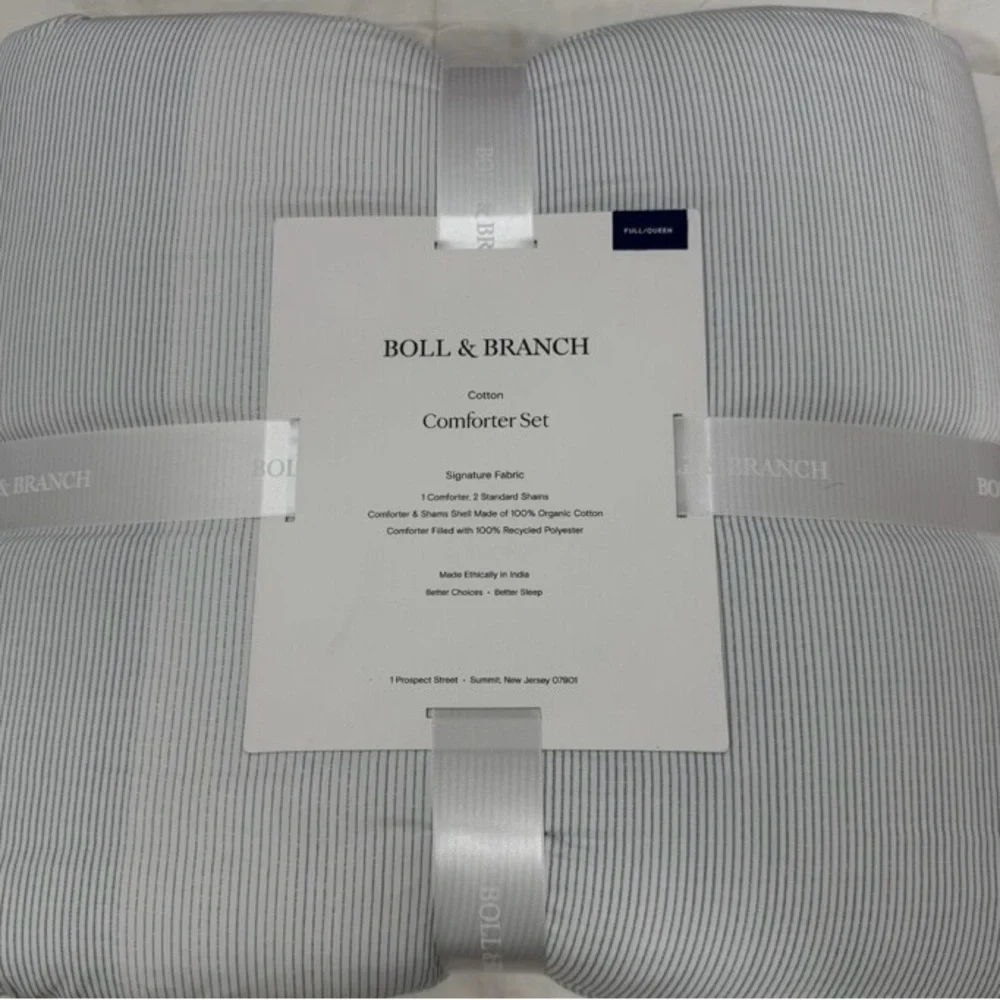 Boll & Branch Light Gray Pinstripe Cotton Comforter Set - Picture 6 of 7
